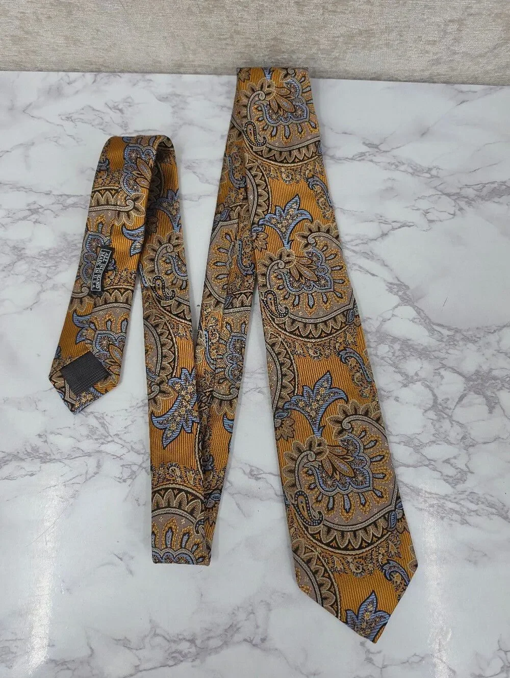 JZ Richards Paisley Silk Tie in Brassy Gold Men's Necktie